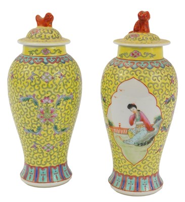 Lot 301 - Two similar 20thC famille jeune vases and...