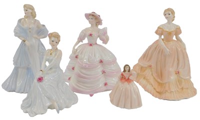Lot 104 - Five Coalport porcelain figures, modelled as...