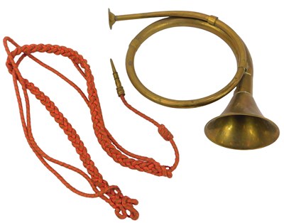 Lot 111 - A 20thC brass French horn, 32cm long, together...