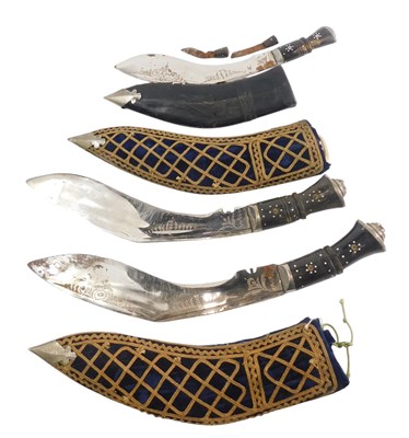 Lot 1123 - A pair of Indian Kukris, each with a horn...