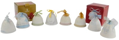 Lot 186 - Eight Lladro bisque porcelain Christmas bells,...