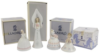 Lot 198 - Four Lladro porcelain decorative bells,...