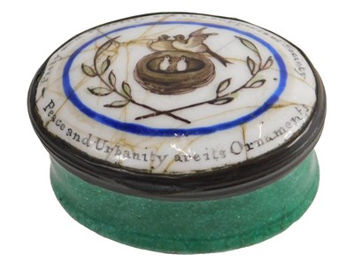 Lot 345 - An oval Staffordshire enamel patch...