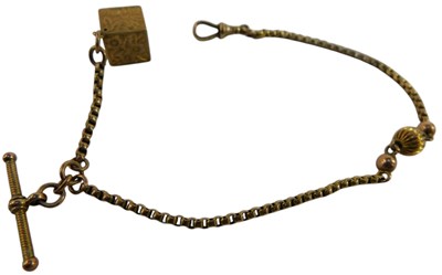 Lot 65 - A rose metal box link Albert chain, with T bar,...