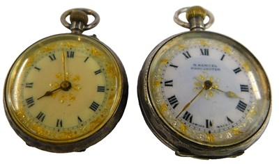 Lot 226 - Two lady's silver cased pocket watches, open...