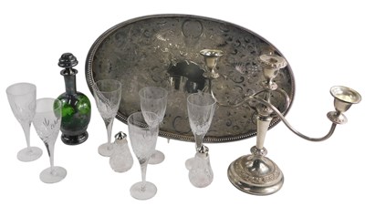 Lot 1145 - A green and silvered glass spirit decanter and...