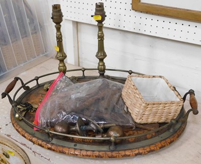 Lot 2002 - An oval galleried tray, gilt metal...
