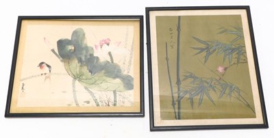 Lot 1199 - A late 19th/early 20thC Oriental school, bird...