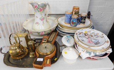 Lot 2019 - Ceramics and brassware, including jug and bowl...