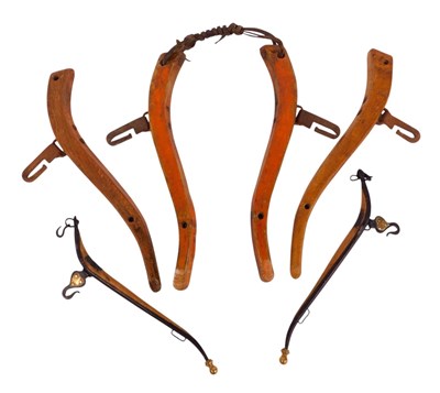 Lot 359 - Three pairs of wooden and cast iron horse...
