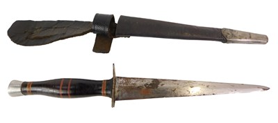 Lot 373 - A fighting knife, with leather bound grip and...