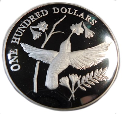 Lot 382 - A one hundred dollars Saint Kitts silver proof...