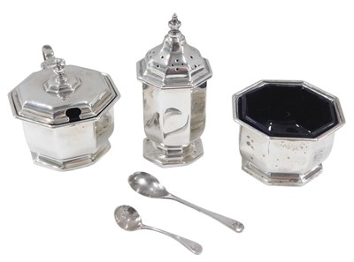 Lot 1310 - A George VI silver three piece cruet, of...