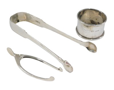 Lot 1336 - Three items of silver, a pair of silver sugar...