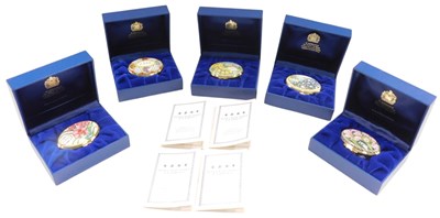 Lot 1360 - Five Halcyon Days enamel calendar boxes, 1998,...