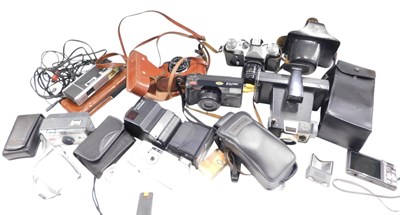 Lot 1366 - A Zenit-E camera with lens, and other cameras.