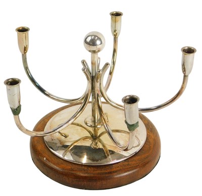 Lot 1424 - An unusual silver plated five branch candle...