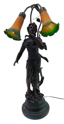 Lot 1446 - A bronzed resin art nouveau lamp base, with...