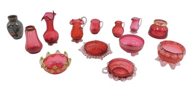 Lot 1452 - A quantity of cranberry tinted glass, to...