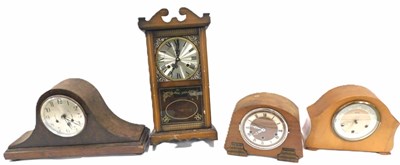 Lot 1478 - Three walnut cased mantel clocks, one stamped...