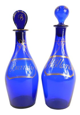 Lot 1487 - A pair of Bristol Blue decanters and...