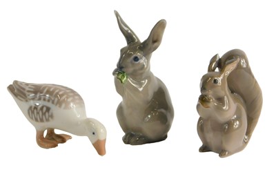 Lot 1494 - Three Danish porcelain animals, a goose, a...