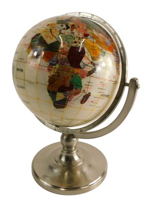 Lot 1509 - A modern globe, inlaid in semi-precious stones,...