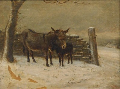 Lot 76 - W.J.H. (19thC). Donkeys - winter scene, oil on...