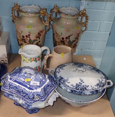 Lot 3020 - A pair of Continental pottery twin handled...