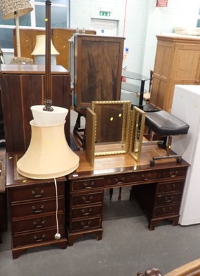 Lot 2505 - A mahogany pedestal desk, with a brown gilt...