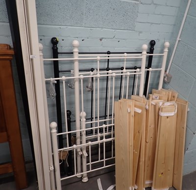Lot 2515 - Two white cast metal single bed frames and a...