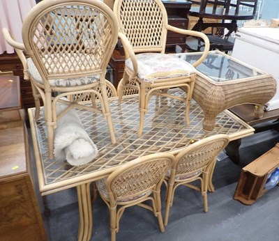 Lot 2526 - A caned conservatory suite, comprising glass...