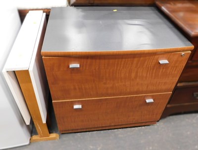 Lot 2540 - A drop leaf table, with melamine top, together...