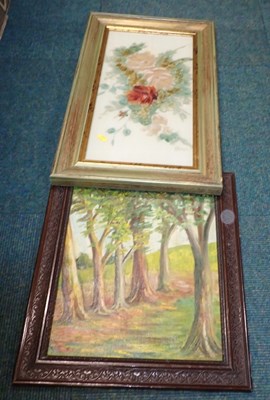 Lot 3104 - A floral painting on glass, indistinctly...