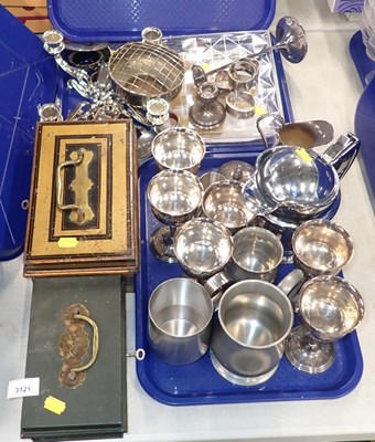 Lot 3121 - Two metal cash tins, together with various...