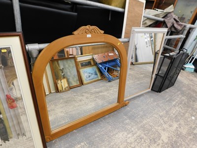 Lot 2568 - A pine overmantel mirror, 105cm x 132cm, and...