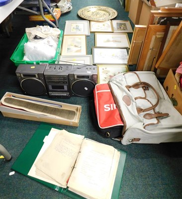 Lot 2116 - A Hitachi boom box, a travel bag, pictures,...