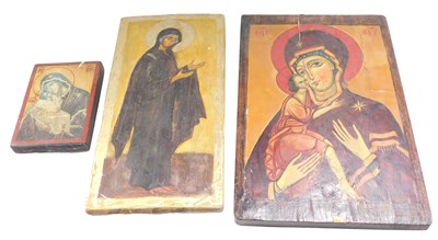 Lot 484 - A painted icon, Mary and Jesus, laid on...