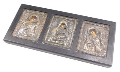 Lot 485 - An icon, with silver plated surrounds...