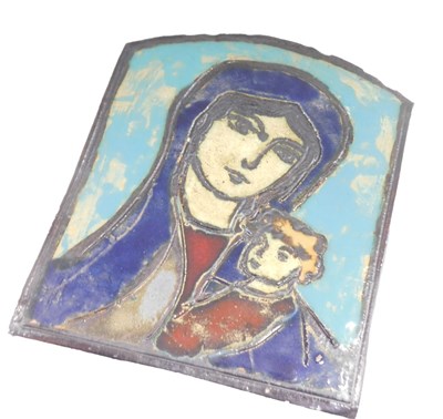 Lot 486 - A studio pottery icon, decorated with Mary and...