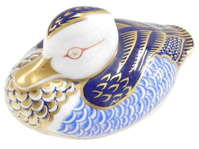 Lot 496 - A Royal Crown Derby porcelain duck paperweight,...