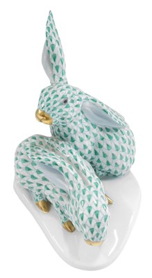 Lot 499 - A Herend porcelain group of two rabbits, with...