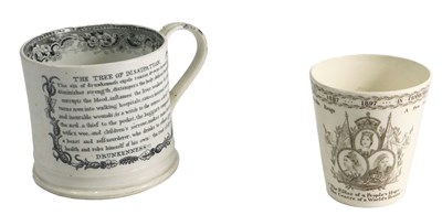Lot 515 - A 19thC Staffordshire mug, printed with the...
