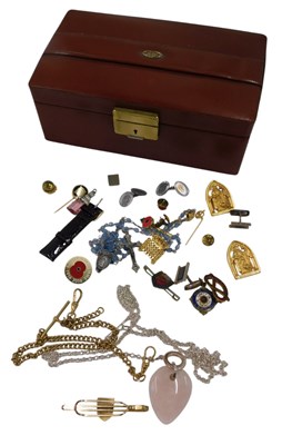 Lot 536 - A brown leather jewellery box, and various...