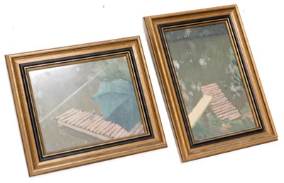Lot 812 - 20thC School. River landscape with pontoon,...