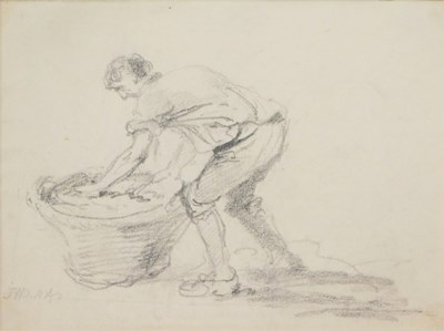 Lot 596 - J.W RA. Fishermen with basket, pencil, 16.5cm...