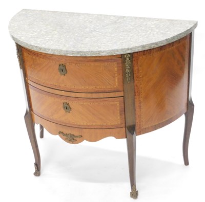 Lot 1536 - A Continental walnut demi lune side cabinet,...