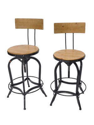 Lot 1541 - A pair of ebonised metal and pine industrial...