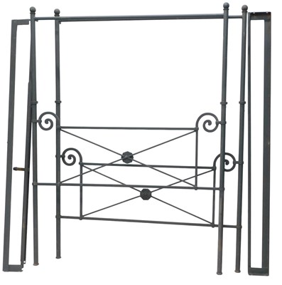 Lot 1082 - A green painted metal four poster bed, 153cm...