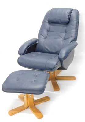 Lot 1571 - A blue leatherette open armchair, in...